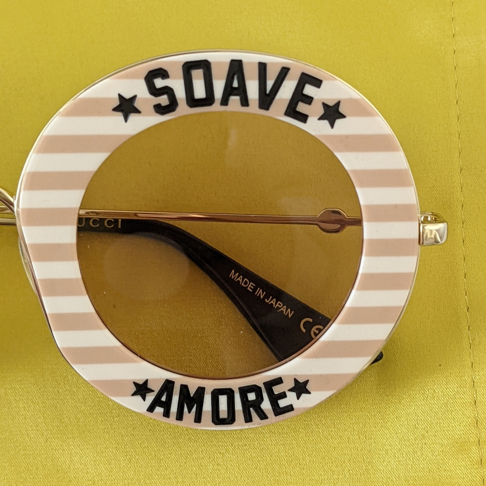 GUCCI Striped Round Sunglasses GG0113S Graphic Soave Amore Delicate Love - Picture 8 of 17